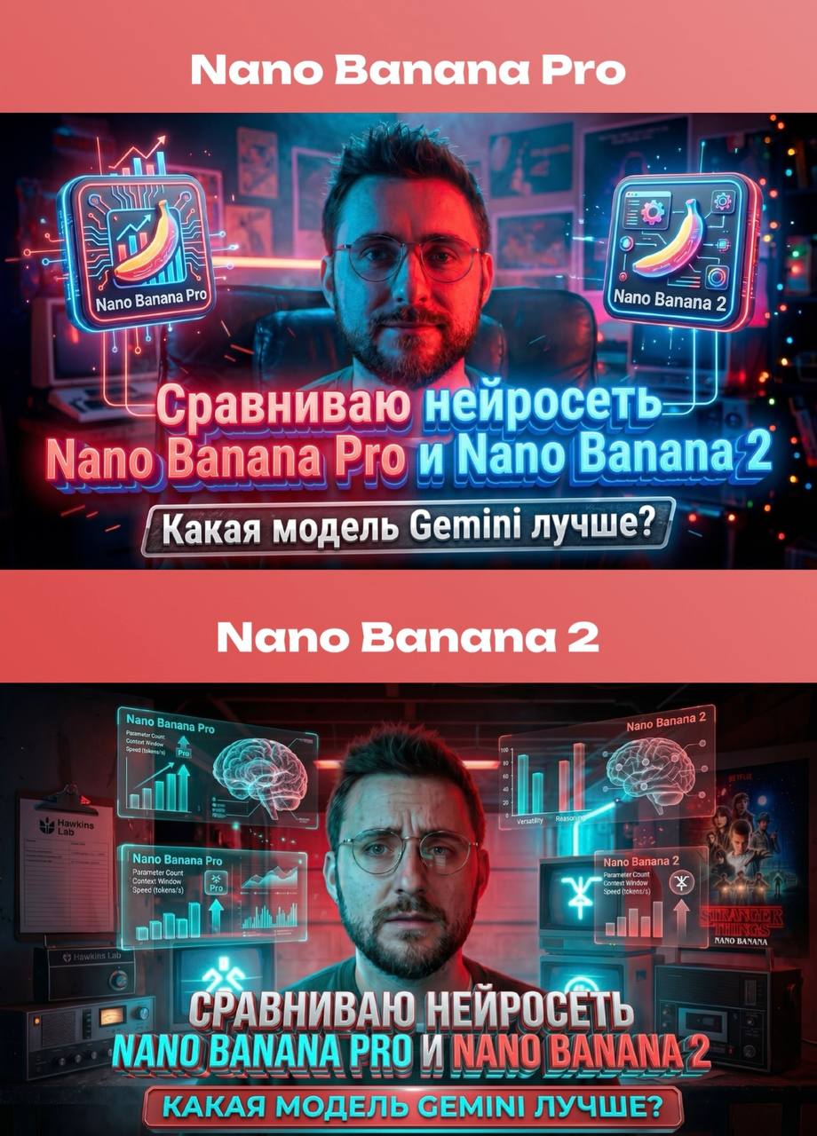 Сравнил результаты генерации обложки в Nano Banana Pro и Nano Banana 2. Какая нейросеть лучше?